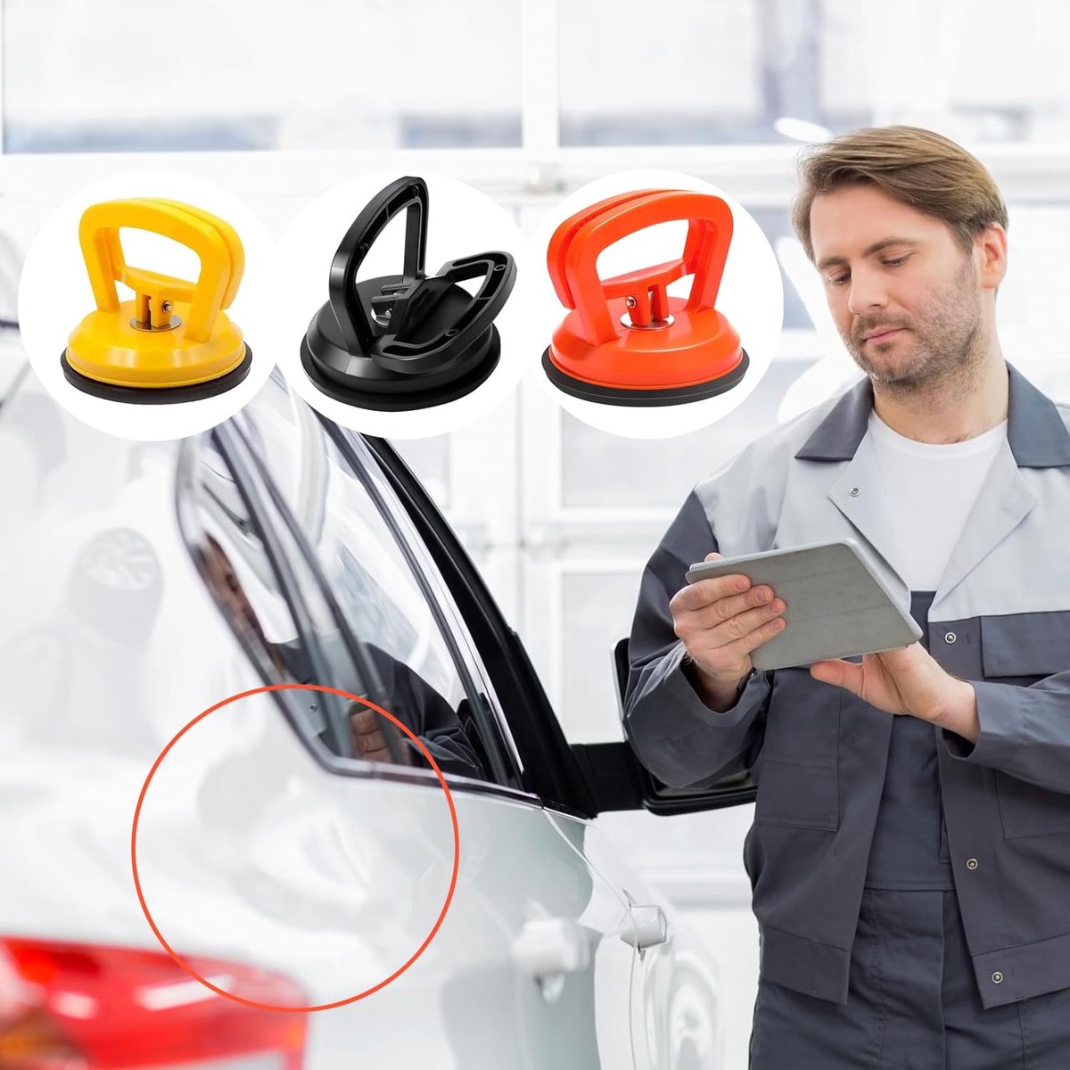 Mini Car Dent Remover - 3 Pieces - Dent Removal Station - Suction Cup - Glass Carrier - 5.8cm - Car Dent Puller - Dent Puller - Mini Car Dent Puller - Black - Image 2