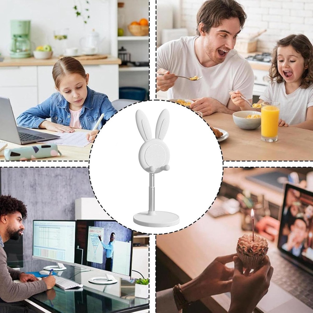 Phone Stand - Mobile Phone Stand - Phone Holder - Stand - For Desk - Angle Adjustable - Desk Holder Support - Cute Rabbit - Universal - For Mobile Phones And Tablets - White - Image 2