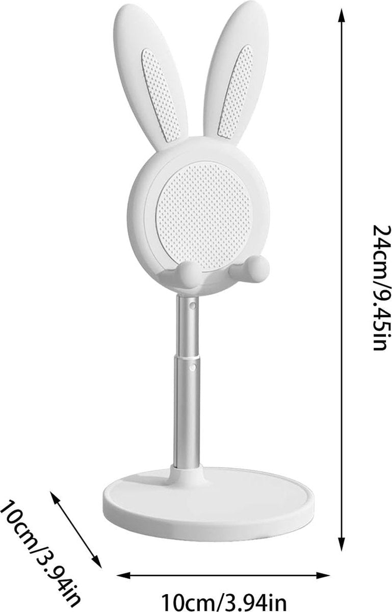 Phone Stand - Mobile Phone Stand - Phone Holder - Stand - For Desk - Angle Adjustable - Desk Holder Support - Cute Rabbit - Universal - For Mobile Phones And Tablets - White - Image 3