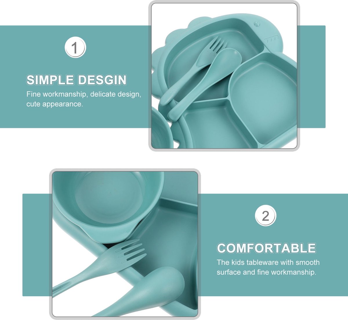 Children's Plate - Baby Plates - 4-Piece Set - BPA-Free - Children's Tableware - Non-Slip Base - Fork / Spoon - Food-Safe Material - Baby Gift - Unbreakable - Durable - Oven, Freezer, Microwave, and Dishwasher Safe - Image 3