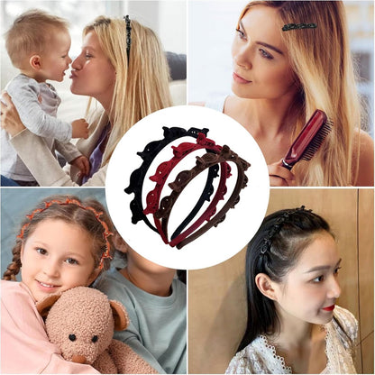 3-Piece Hairband with Clip - Tiara - Double-Layered Twist Braid Headband/Hairband/Tiara with Clips - Tiara with Hairpin - Hair Accessories - Elegant Headband for Women and Girls - Black / Brown / Red - Braided Hair Clip - Durable - Image 4