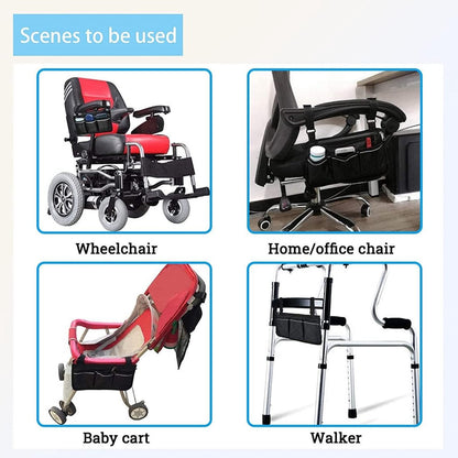 Wheelchair Armrest Storage Bag - Wheelchair Bag with 4 Storage Compartments - 32.5 x 18 cm - Waterproof Armrest Bag - with Safety Reflective Stripe - Universal Wheelchair Side Bag - Wheelchair Bag - Mobility Scooter Bag - Wheelchair Shopping Bag - Black - Image 2