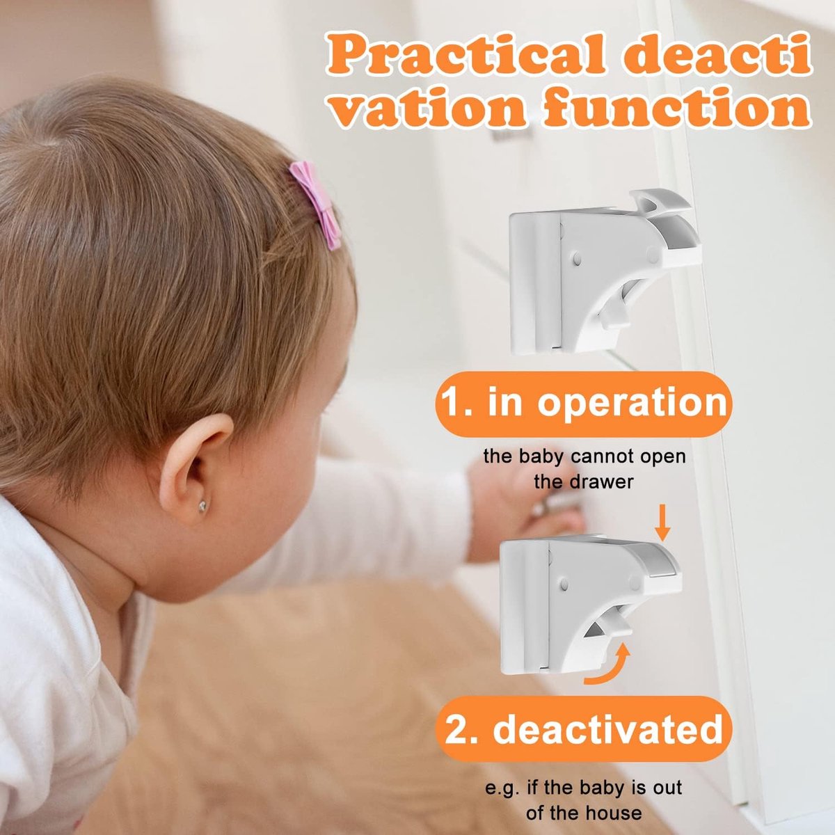 Magnetic Child Lock for Cabinets - Self-Adhesive Safety Hooks - 6 Locks and 2 Keys - Magnetic Lock - Cabinet Security for Children - Baby Toddler Magnetic Security for Cabinet, Door, and Drawer - Magnetic Closure - No Drilling or Screws - White - Image 2