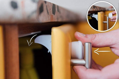 Magnetic Child Lock for Cabinets - Self-Adhesive Safety Hooks - 6 Locks and 2 Keys - Magnetic Lock - Cabinet Security for Children - Baby Toddler Magnetic Security for Cabinet, Door, and Drawer - Magnetic Closure - No Drilling or Screws - White - Image 5