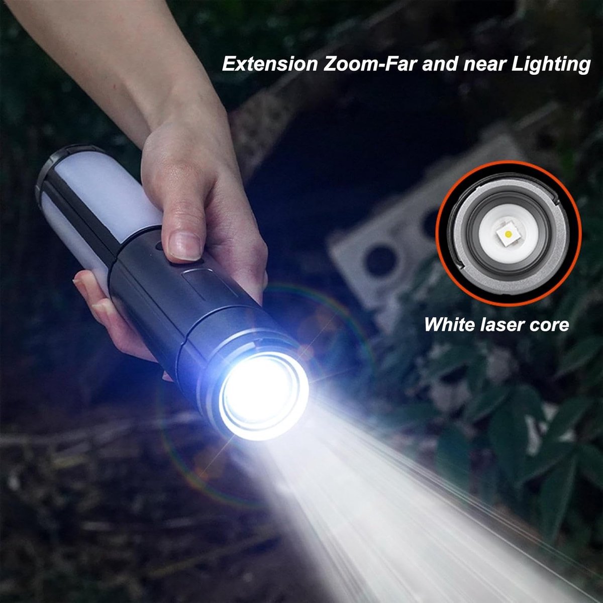 Camping Lamp - Tent Lamp - Rechargeable Telescopic Camping Light - Outdoor - LED Lamp - Hangable - Rechargeable - With Hook and Flashlight - For Camping, Hiking, Power Outages, Emergencies - Black - 1 Piece - Image 4