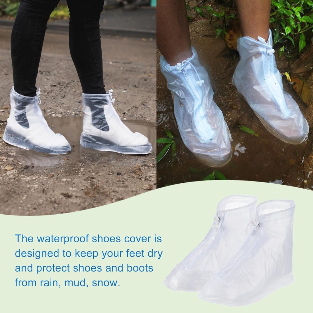 Rain Overshoes - Unisex - Sturdy Shoe Covers - With Zipper and Drawstring - Shoe Cover - Waterproof Shoe Protectors - Motorcycle Scooter Bicycle Shoe Cover - Shoe Cover - Rain Cover - Protects Against Rain and Dirt - White - Size 40/41 - Image 3