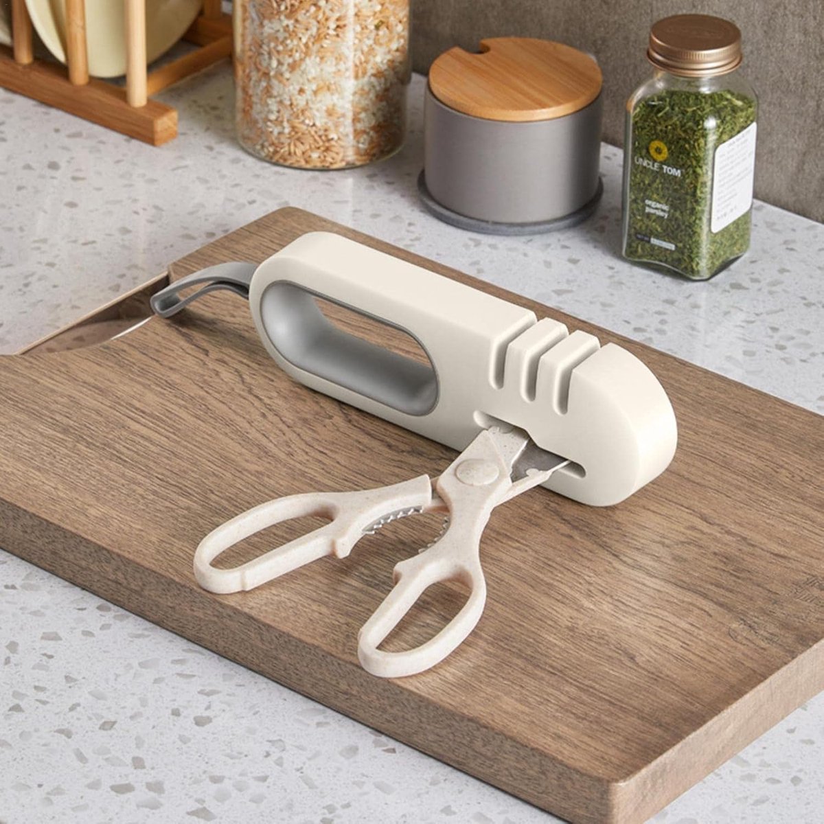 Knife Sharpener - 4-in-1 Knife Sharpener - Sharpening - Whetstone - Anti-Slip Knife Sharpener - Pull-through Sharpener - Honing Steel - Scissor Sharpener - Kitchen Knife Sharpener - Kitchen Sharpening Angles - Suitable for Scissors and Knives - Stainless  - Image 2