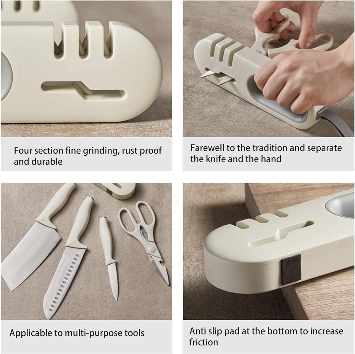Knife Sharpener - 4-in-1 Knife Sharpener - Sharpening - Whetstone - Anti-Slip Knife Sharpener - Pull-through Sharpener - Honing Steel - Scissor Sharpener - Kitchen Knife Sharpener - Kitchen Sharpening Angles - Suitable for Scissors and Knives - Stainless  - Image 4