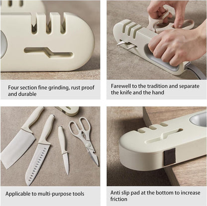 Knife Sharpener - 4-in-1 Knife Sharpener - Sharpening - Whetstone - Anti-Slip Knife Sharpener - Pull-through Sharpener - Honing Steel - Scissor Sharpener - Kitchen Knife Sharpener - Kitchen Sharpening Angles - Suitable for Scissors and Knives - Stainless  - Image 4