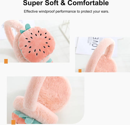 Ear Protectors - 2 Pieces - Ear Warmer - Ear Covering - Plush Ear Warmers - Carrot Ear Warmer - Strawberry Ear Warmer - Winter Ear Warmers - Foldable - Headwear - Windproof - Winter Outdoors - Warm Protection - Winter Accessories - Christmas Gift - Pink - Image 2
