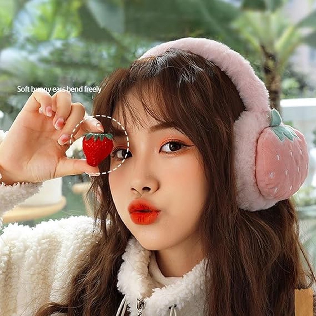 Ear Protectors - 2 Pieces - Ear Warmer - Ear Covering - Plush Ear Warmers - Carrot Ear Warmer - Strawberry Ear Warmer - Winter Ear Warmers - Foldable - Headwear - Windproof - Winter Outdoors - Warm Protection - Winter Accessories - Christmas Gift - Pink - Image 4