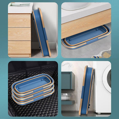 Mop Bucket - Bucket - Household Bucket - Floor Cleaning/Mopping - Portable Mop Bucket - Soap Bucket - Synthetic Mop Bucket - Cleaning Supplies - Flat Mop Bucket - Foldable - Space-Saving - With Handle - For Large Floor Surfaces - Blue - Image 3