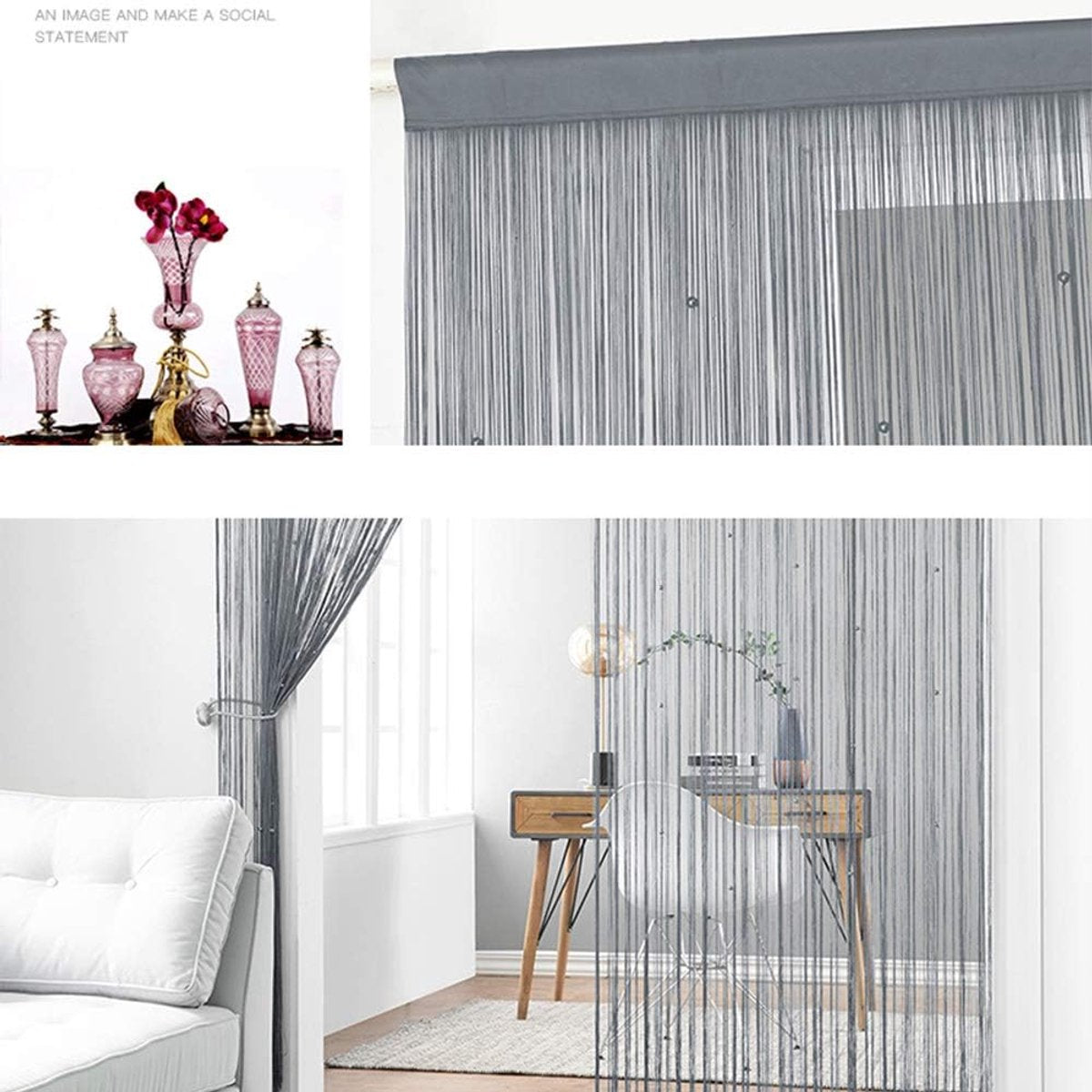 Door Curtain - 100 * 200 cm - Fly Curtain - Decorative Curtain - Plastic Fly Curtain - Easy Installation - Luxury Door Screen - Fly Screen Curtain - Beige - Image 5