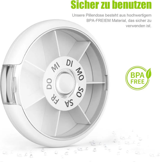 7-Day Pill Box - Portable Small Tablet Dispenser - Round Medicine Box - Practical Pill Box - Easy-to-Forget Weekly Box - For All Types of People, Elderly People, Young People, Children - White - Image 2