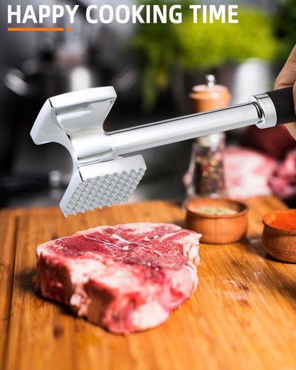 Meat Hammer - Professional Meat Hammer - Ergonomic Handle - Easy to hold - practical - Robust design - Meat Tenderizer - BBQ accessories - for Schnitzels Steak Beef - Meat Stamper - Kitchen Utensils - aluminum - silver - Image 3