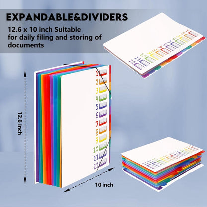 A4 Expandable Project Folder - A4 Sorting Folder - 12 Compartments - File Folder with Tabs - Compartment Folder - Desk Folder - Storage Folder - Document Folder - Work Folder - Clear Classification - White - Image 2