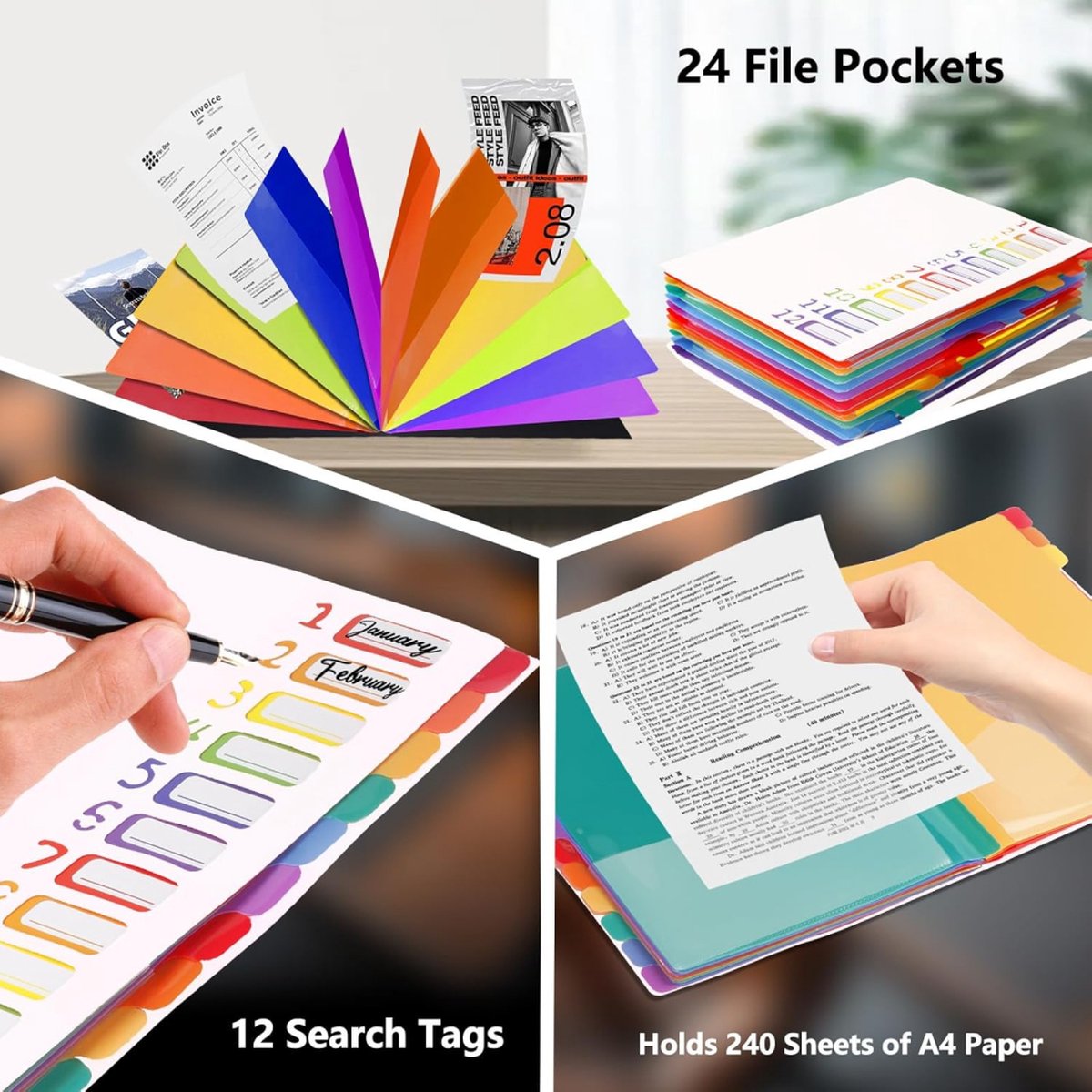 A4 Expandable Project Folder - A4 Sorting Folder - 12 Compartments - File Folder with Tabs - Compartment Folder - Desk Folder - Storage Folder - Document Folder - Work Folder - Clear Classification - White - Image 3