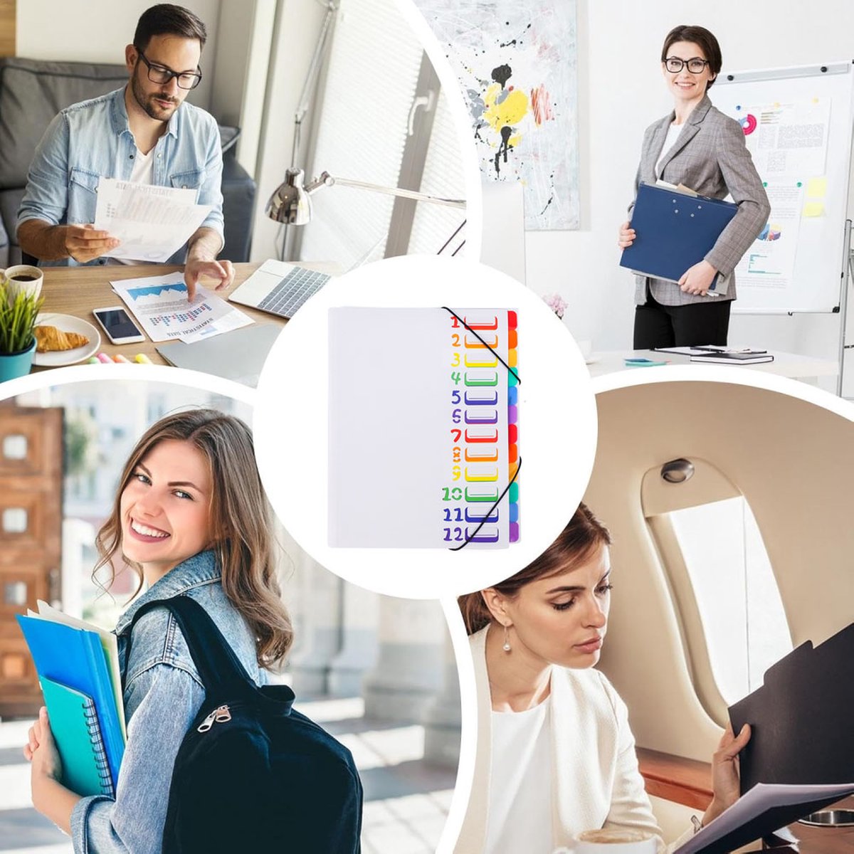 A4 Expandable Project Folder - A4 Sorting Folder - 12 Compartments - File Folder with Tabs - Compartment Folder - Desk Folder - Storage Folder - Document Folder - Work Folder - Clear Classification - White - Image 4