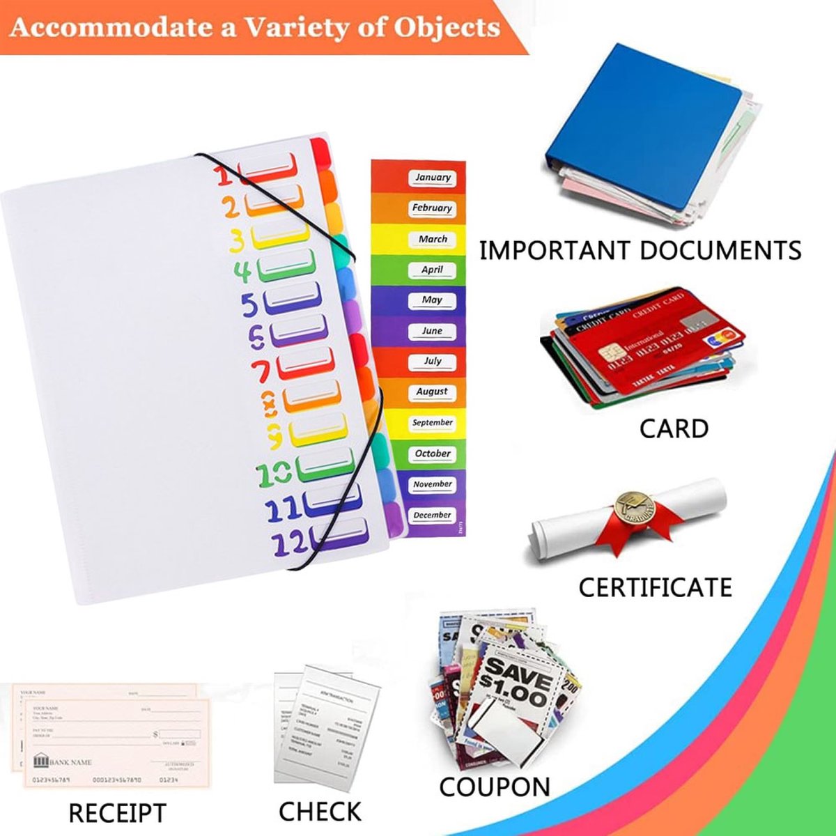 A4 Expandable Project Folder - A4 Sorting Folder - 12 Compartments - File Folder with Tabs - Compartment Folder - Desk Folder - Storage Folder - Document Folder - Work Folder - Clear Classification - White - Image 5