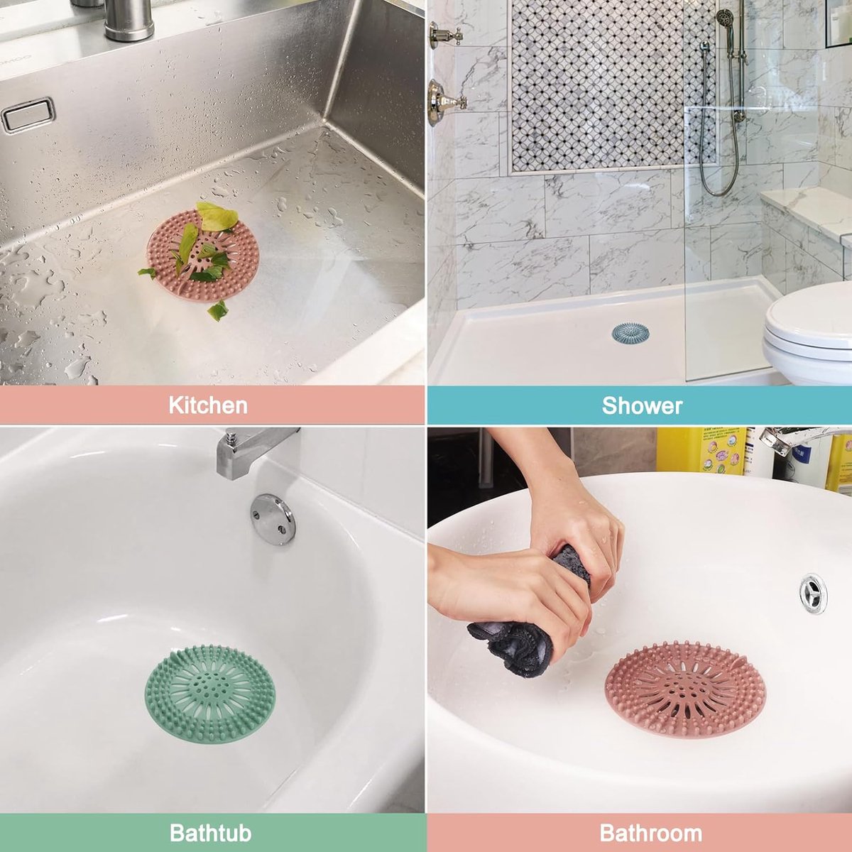 Silicone Drain Stopper - Sink Strainer - Shower Drain - 5-piece - Sink Stopper - Drain Strainer - Drain - Sink Plug - Universal Hair Filter - Hair Catcher - Drain Stopper - Large Displacement Bathroom Deodorant Drain - For Kitchen/Bathroom - Image 3