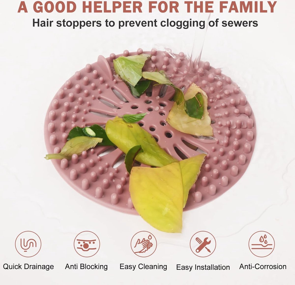 Silicone Drain Stopper - Sink Strainer - Shower Drain - 5-piece - Sink Stopper - Drain Strainer - Drain - Sink Plug - Universal Hair Filter - Hair Catcher - Drain Stopper - Large Displacement Bathroom Deodorant Drain - For Kitchen/Bathroom - Image 5