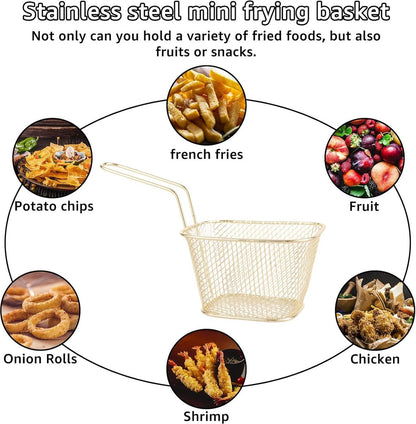 Frying Basket - 2 Pieces - Frying Colander - Frying Scoop - Vegetable Cooker - Draining Rack - Snack Serving Basket - For Fries And Snacks - Stainless Steel - With Handle - Serve Fries/Snacks In A Basket - Rectangle - Gold - Image 4
