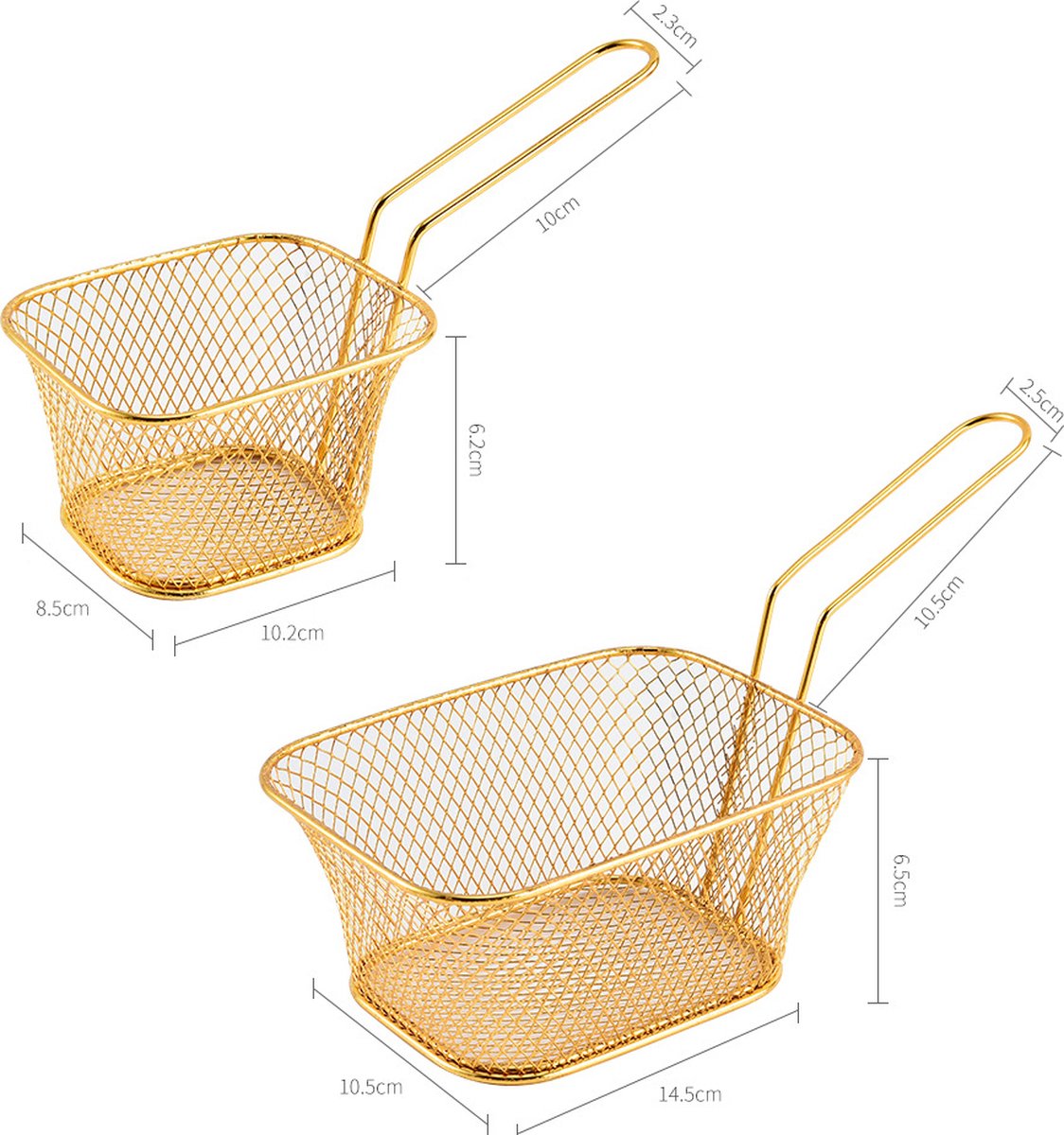 Frying Basket - 2 Pieces - Frying Colander - Frying Scoop - Vegetable Cooker - Draining Rack - Snack Serving Basket - For Fries And Snacks - Stainless Steel - With Handle - Serve Fries/Snacks In A Basket - Rectangle - Gold - Image 5