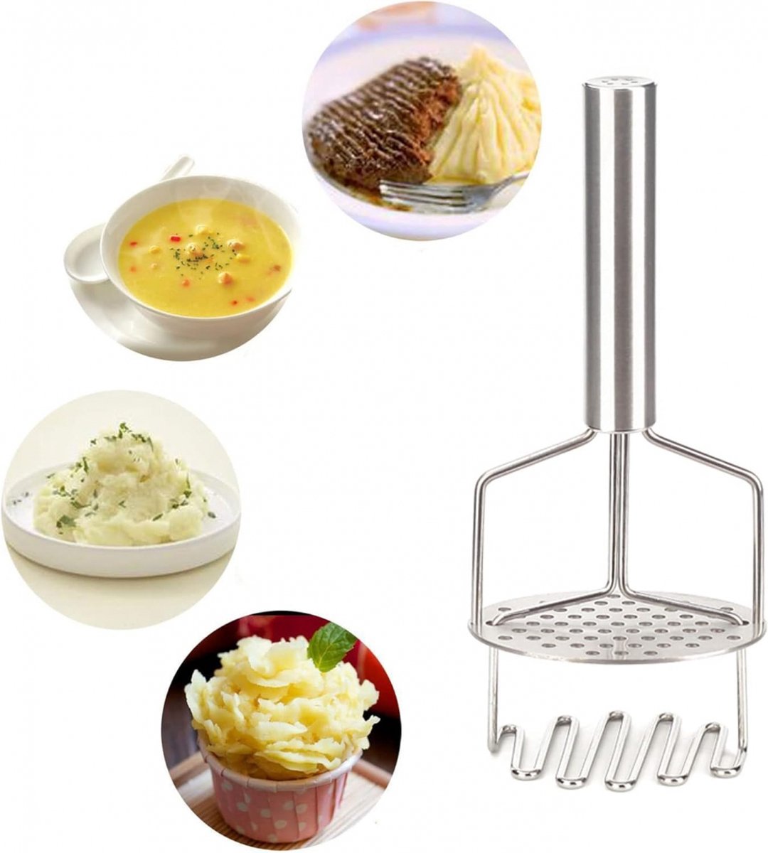 Potato Press - Stainless Steel - Potato Masher - Puree Masher - Puree Squeezer - Non-Stick - Mashed Potato Masher - Double Layer Pressing - Dishwasher Safe - Robust and Durable - Automatic Rebound - Image 2