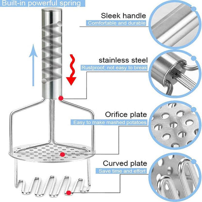 Potato Press - Stainless Steel - Potato Masher - Puree Masher - Puree Squeezer - Non-Stick - Mashed Potato Masher - Double Layer Pressing - Dishwasher Safe - Robust and Durable - Automatic Rebound - Image 3