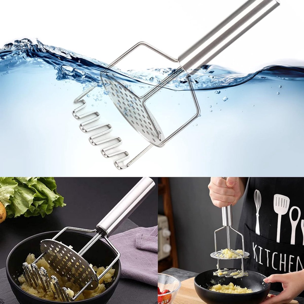 Potato Press - Stainless Steel - Potato Masher - Puree Masher - Puree Squeezer - Non-Stick - Mashed Potato Masher - Double Layer Pressing - Dishwasher Safe - Robust and Durable - Automatic Rebound - Image 4