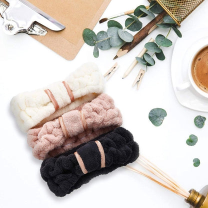 Headbands - Set of 3 - Stretchable - Face Headbands - Makeup Headbands - Cosmetic Headband - Spa Headband - Headbands for Women - Headband for Women and Girls Skincare - Off-White / Pink / Black - Image 2