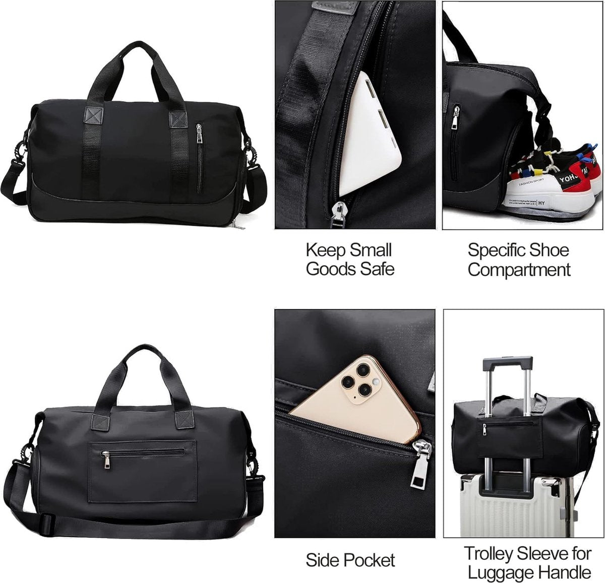 Travel Bag - Gym Bag - Hand Luggage Travel Bag - 47 x 25 x 22 cm - Sports Bag - Shoulder Bag - Waterproof and durable - With shoe compartment - Wet and dry - Suitable for men and women Swimming Sports Travel Gym Bag (black) - Image 2