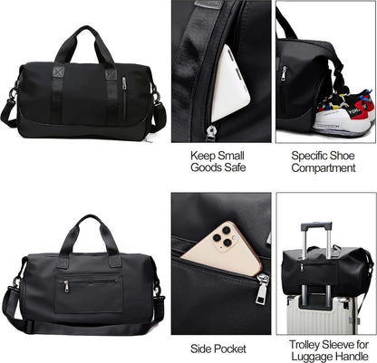 Travel Bag - Gym Bag - Hand Luggage Travel Bag - 47 x 25 x 22 cm - Sports Bag - Shoulder Bag - Waterproof and durable - With shoe compartment - Wet and dry - Suitable for men and women Swimming Sports Travel Gym Bag (black) - Image 2