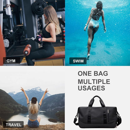 Travel Bag - Gym Bag - Hand Luggage Travel Bag - 47 x 25 x 22 cm - Sports Bag - Shoulder Bag - Waterproof and durable - With shoe compartment - Wet and dry - Suitable for men and women Swimming Sports Travel Gym Bag (black) - Image 5