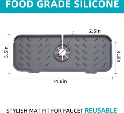 Silicone Faucet Mat - 37 x 14.5 CM - Draining Mat - Silicone Mat for Kitchen Faucet - Washbasin Splash Protection - Drain Pad - Sink Mat - Countertop Accessories - Sink - Drying Mat - Kitchen - Bathroom - Grey - Non-slip - Image 3
