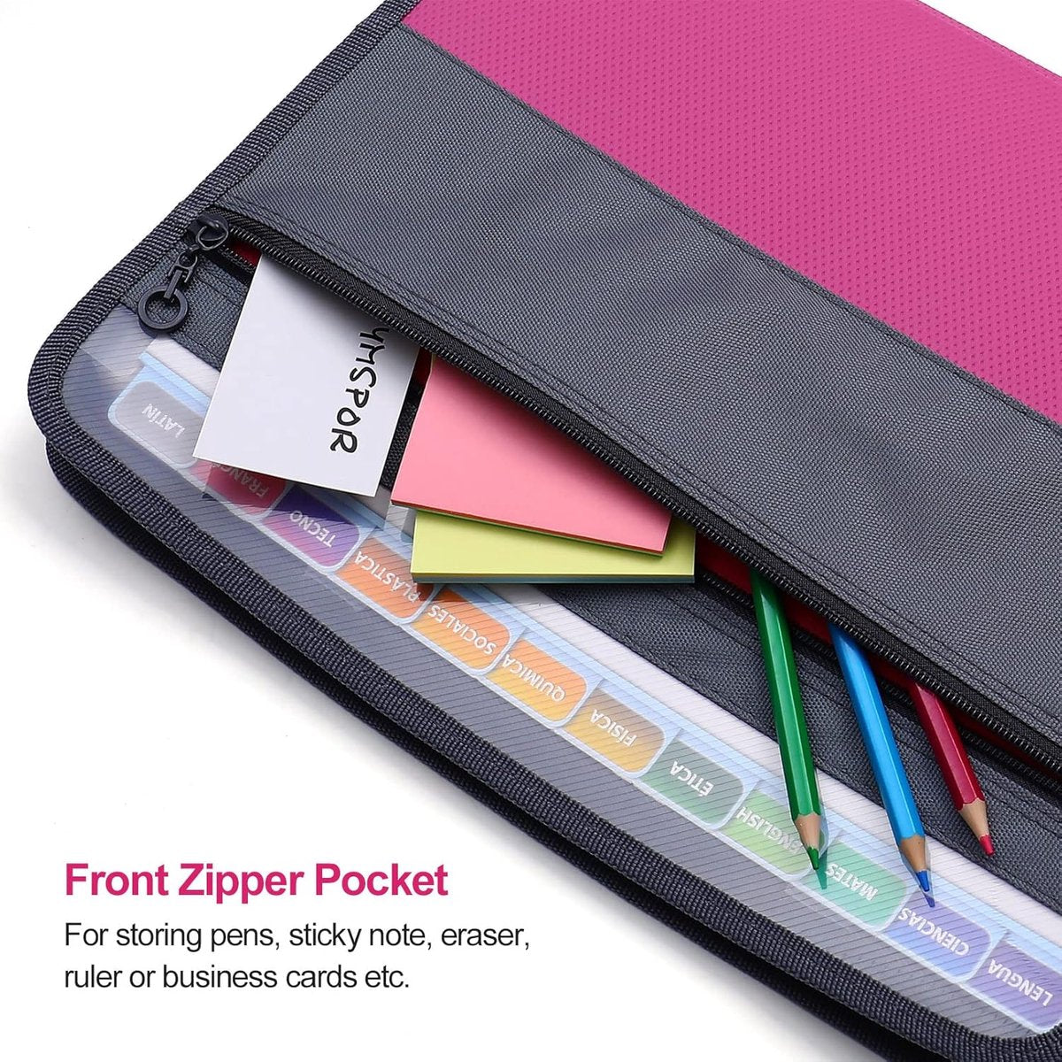 Project Folder - A4 - Foldable File Folder with Tabs - 13 Compartments - Storage Folder/Sorting Folder - Compartment Folder - Durable Plastic Document Folder - Writing Folder with Zipper - Conference Folder - Work Folder - Document Folder - Pink - Portabl - Image 3