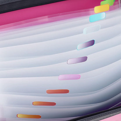 Project Folder - A4 - Foldable File Folder with Tabs - 13 Compartments - Storage Folder/Sorting Folder - Compartment Folder - Durable Plastic Document Folder - Writing Folder with Zipper - Conference Folder - Work Folder - Document Folder - Pink - Portabl - Image 4