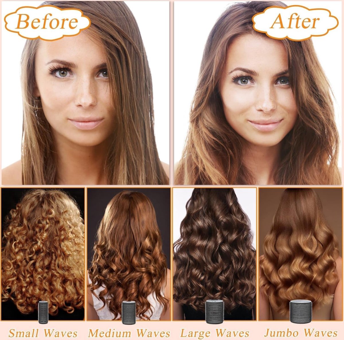 Curlers - 38 Pieces - 4 Sizes - Heatless Curls - Hair Rollers - Hair Curler - Adhesive Rollers - Hair Rollers - Curlers - Heatless Curls - Hair Curler - With Comb, 12 Hair Clips And Storage Bag - Various Curling Effects - Black - Image 2