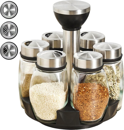 Spice Organizer | 360° Rotatable | With 6 Spice Jars | Glass Jars | 6 Spice Jars on Rack |