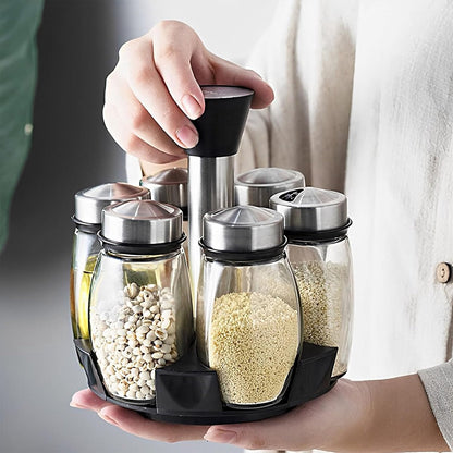 Spice Organizer | 360° Rotatable | With 6 Spice Jars | Glass Jars | 6 Spice Jars on Rack | - Image 2