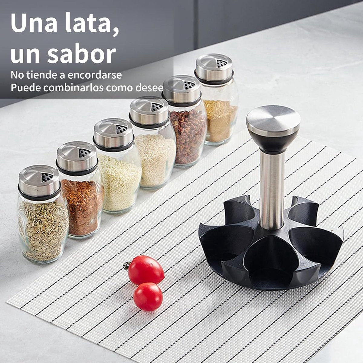 Spice Organizer | 360° Rotatable | With 6 Spice Jars | Glass Jars | 6 Spice Jars on Rack | - Image 3