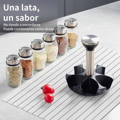 Spice Organizer | 360° Rotatable | With 6 Spice Jars | Glass Jars | 6 Spice Jars on Rack | - Image 3