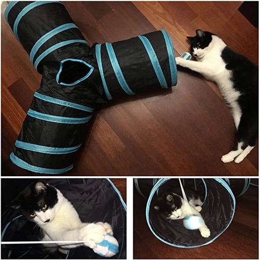 Cat Tunnel - 3 Passages - Play Tunnel for Animals - Cat Tunnel with Play Ball - Cat Tunnel - Cat House - Cat Play Tunnel - Rabbit Tunnel - Crawl Tunnel - Cat Toys - Blue - Image 5