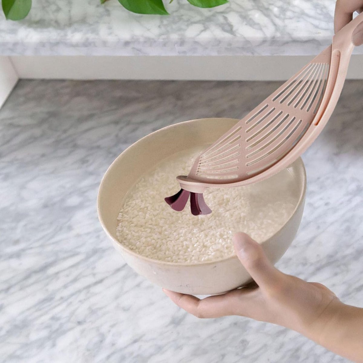 Rice Washer - Colander - Colander for Vegetables - Rice Washing Bowl - Kitchen Colander - Colander for Washing Rice - Vegetable Fruit Pasta Sieve Draining Rack - For Washing and Draining Rice, Fruit, Vegetables, Grains, Beans - Pink - Image 2