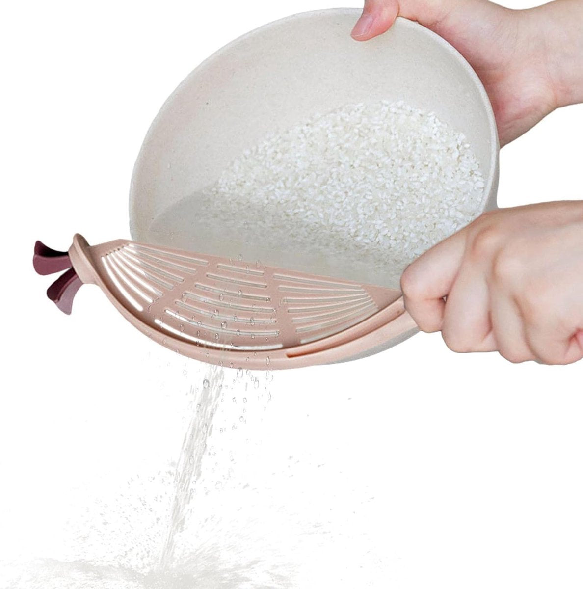 Rice Washer - Colander - Colander for Vegetables - Rice Washing Bowl - Kitchen Colander - Colander for Washing Rice - Vegetable Fruit Pasta Sieve Draining Rack - For Washing and Draining Rice, Fruit, Vegetables, Grains, Beans - Pink - Image 3