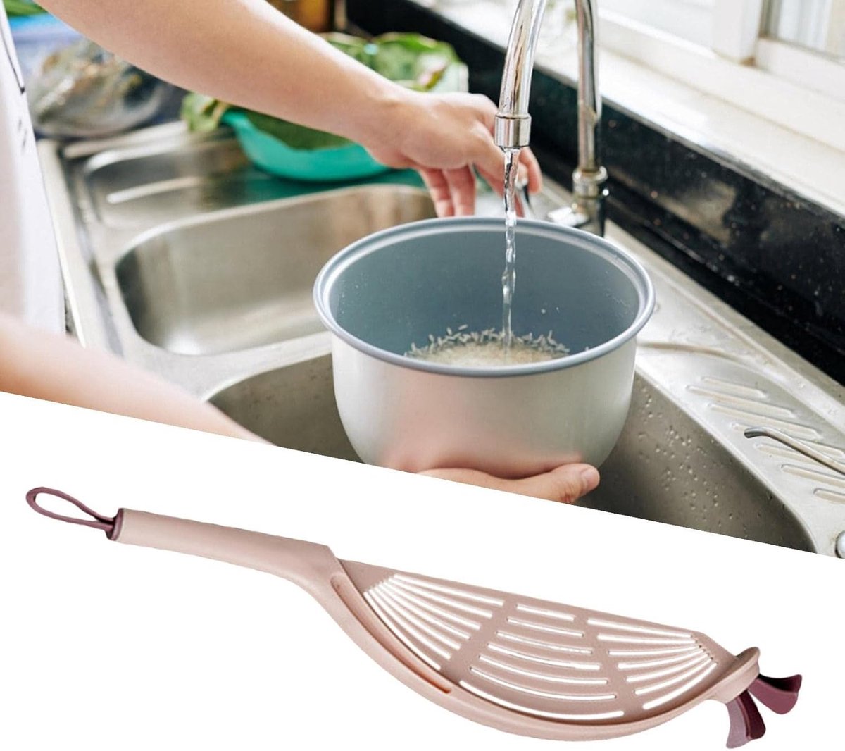 Rice Washer - Colander - Colander for Vegetables - Rice Washing Bowl - Kitchen Colander - Colander for Washing Rice - Vegetable Fruit Pasta Sieve Draining Rack - For Washing and Draining Rice, Fruit, Vegetables, Grains, Beans - Pink - Image 4