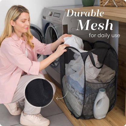 Foldable Laundry Basket - 60 x 30cm - Laundry Baskets - Mesh - Breathable - Durable - Laundry Sorter - Laundry Box - Clothes Organizer - Laundry Basket - Dirty Clothes Basket - Storage Basket - Foldable Laundry Basket - Black - Portable - Space-Saving Lau - Image 3