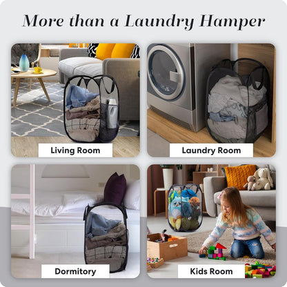 Foldable Laundry Basket - 60 x 30cm - Laundry Baskets - Mesh - Breathable - Durable - Laundry Sorter - Laundry Box - Clothes Organizer - Laundry Basket - Dirty Clothes Basket - Storage Basket - Foldable Laundry Basket - Black - Portable - Space-Saving Lau - Image 4
