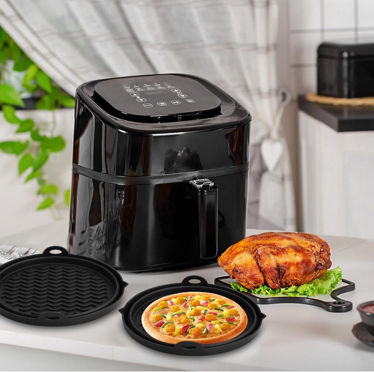 Airfryer Silicone Containers - 2 Pieces - Airfryer Accessories - Airfryer Basket - Reusable Drip Tray - BPA Free - Foldable - Baking Paper Alternative - Basket Baking Pan - Air Fryer - Disposable Container Alternative - Dishwasher Safe - Black - Image 4