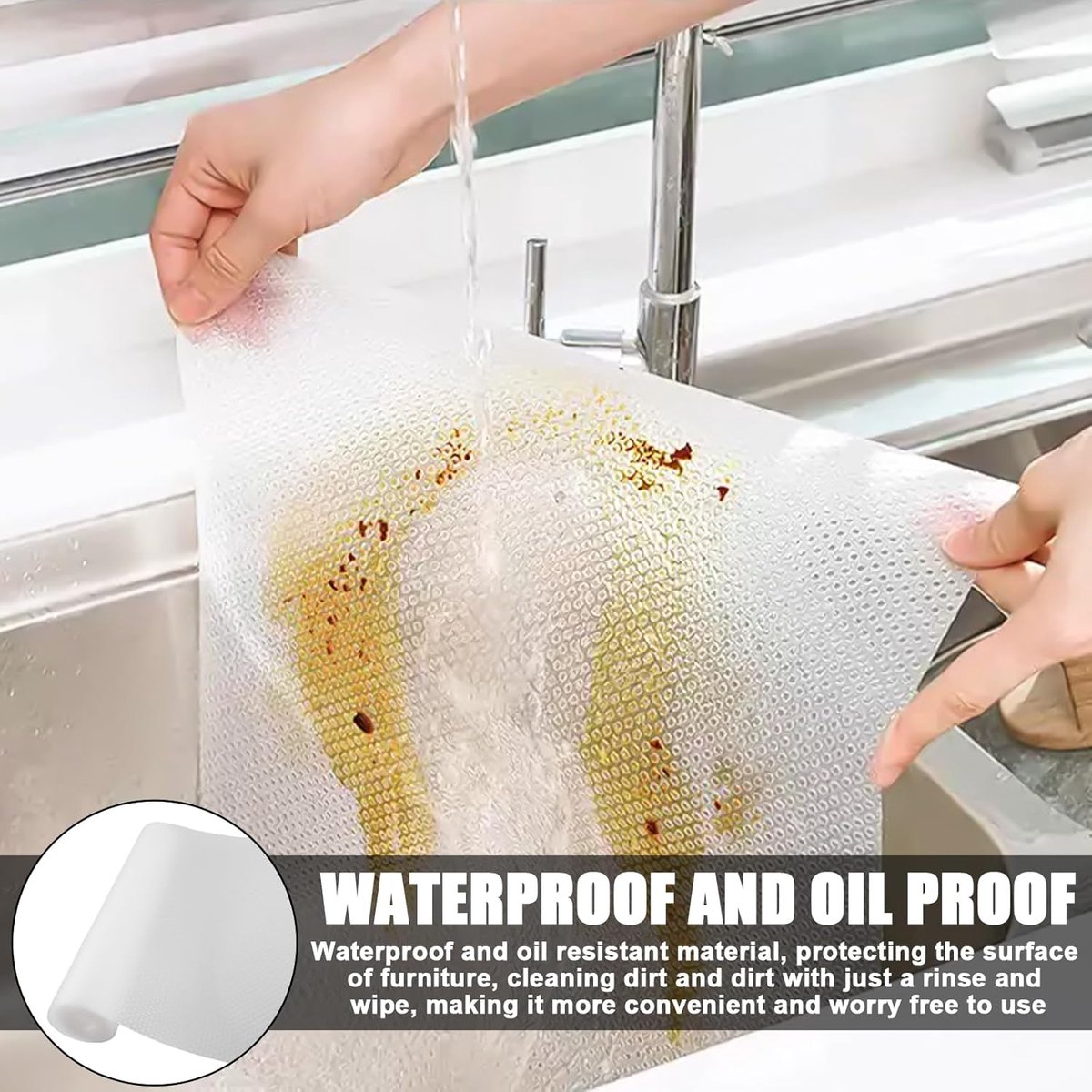 Anti-slip mat - 500x30 cm - Drawer mat - Antifouling pads - Kitchen drawer protector - Protection mat - Anti-slip mat - Drawer protection - Non-adhesive - Antibacterial - Waterproof - Transparent - Bathroom - For cabinet, shoe rack, table - Plastic - Image 4